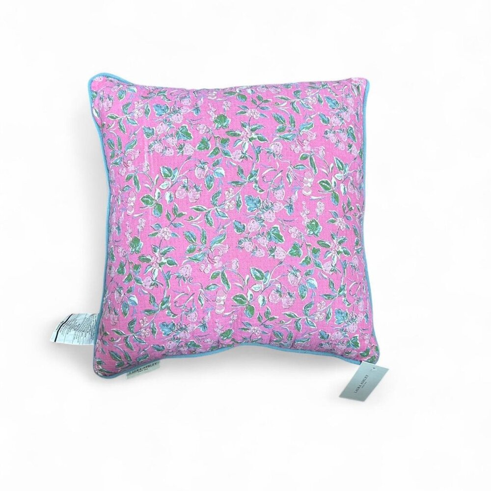 Laura Ashley - Fuchsia Floral Cushion with Blue Trim